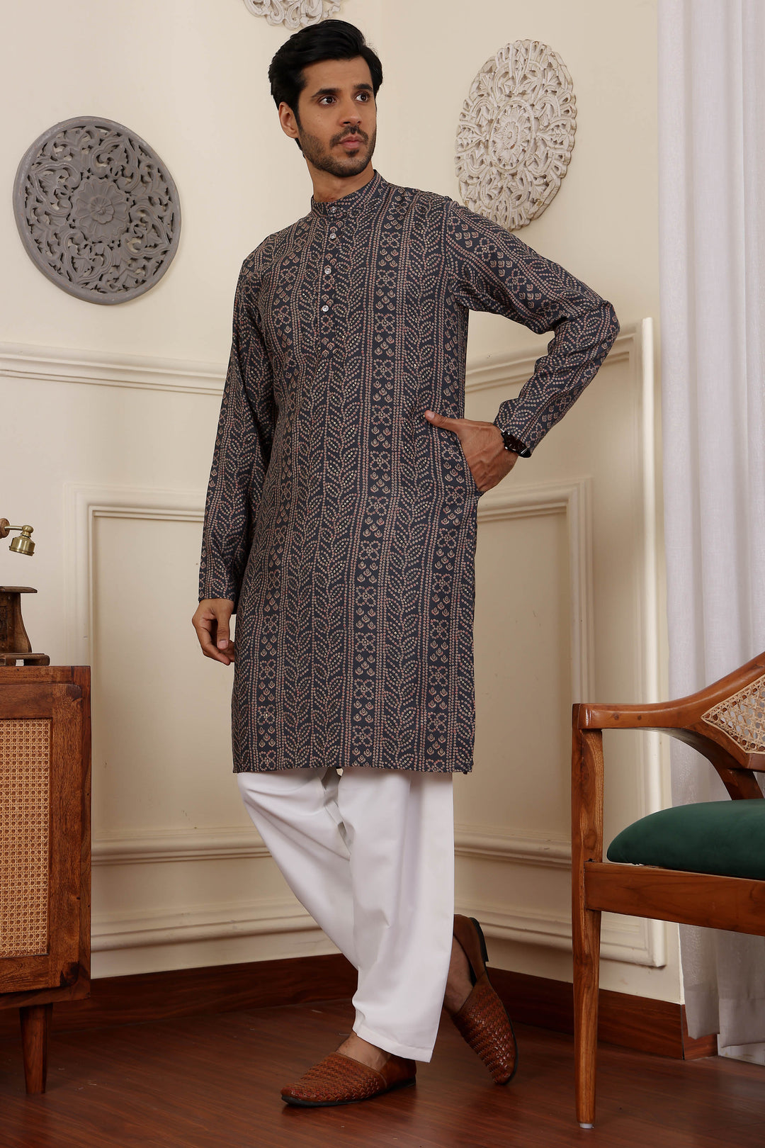 Elegant Blue Modal Silk Kurta | Art Silk Pajama with Wevon Designer Work