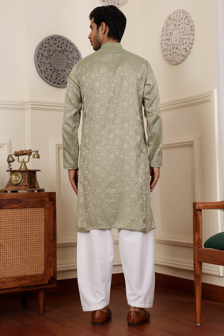 Festive Wear Pista Green Kurta Pajama | Stylish Viscose & Art Silk Ensemble