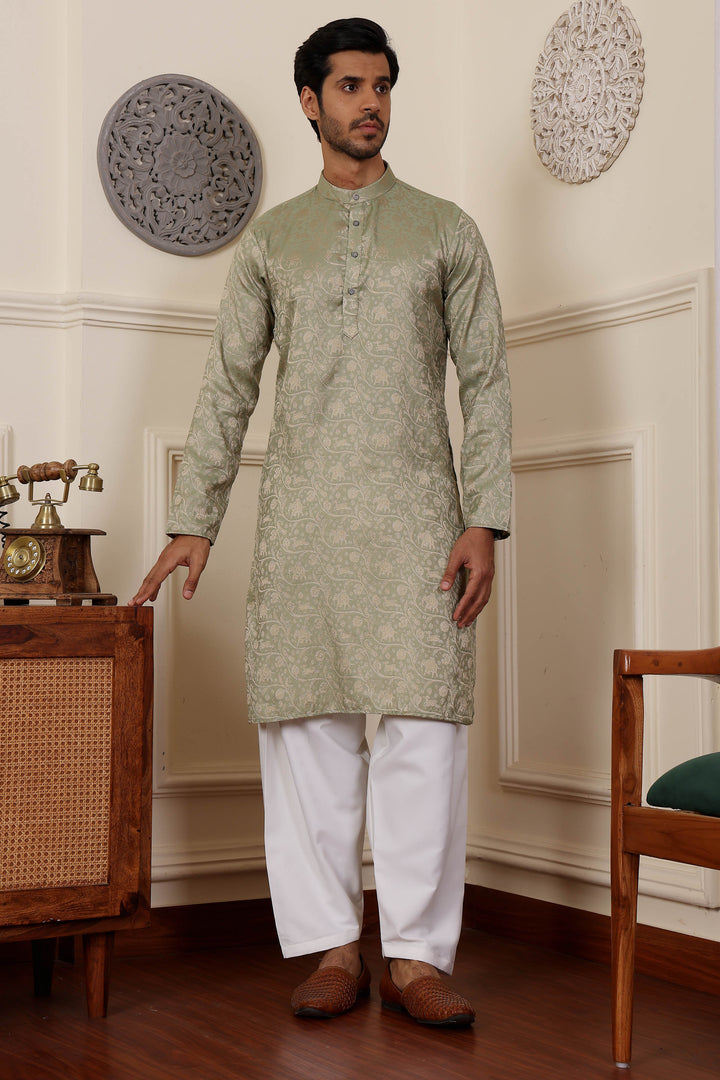 Festive Wear Pista Green Kurta Pajama | Stylish Viscose & Art Silk Ensemble