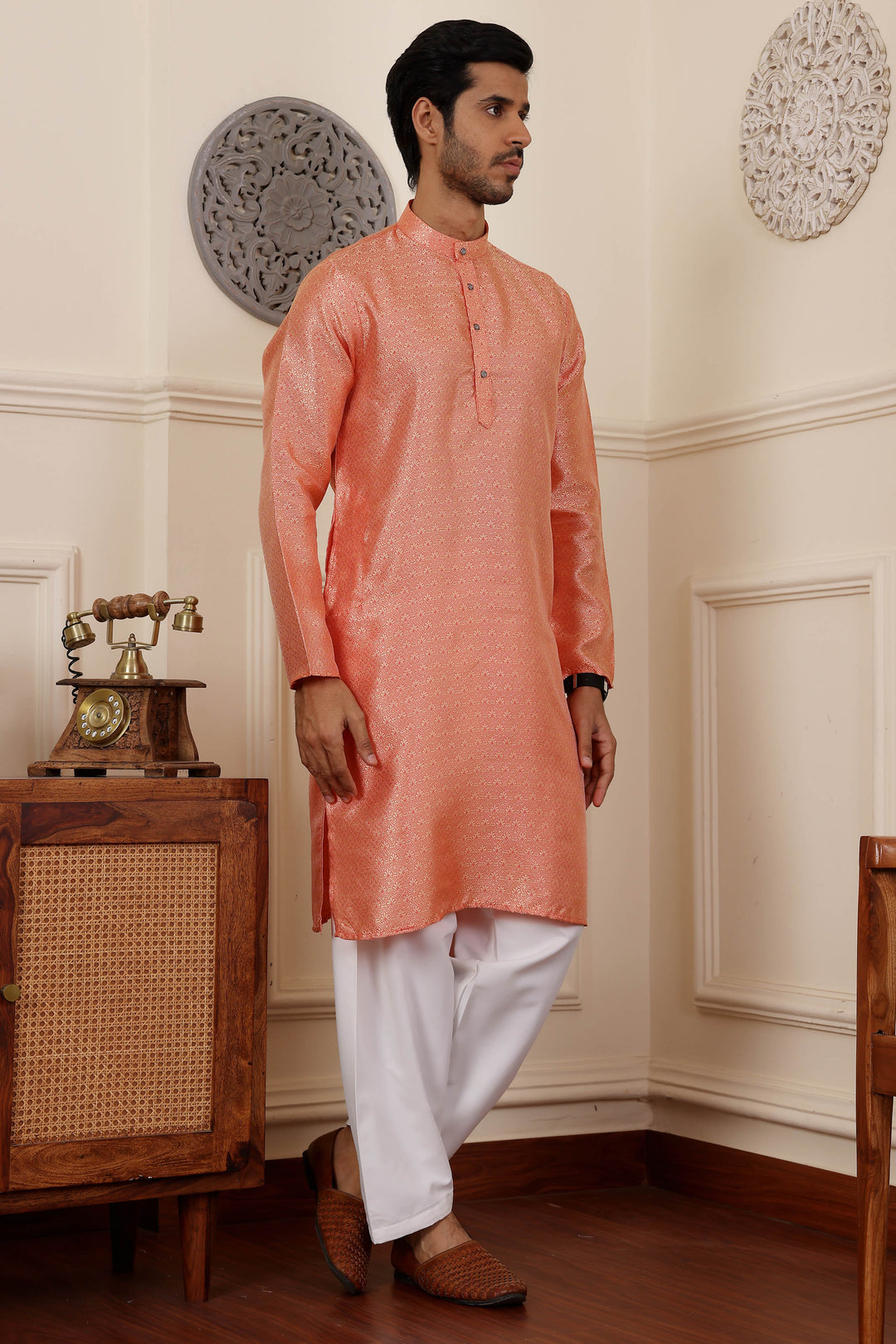 Festive Wear Orange Kurta Pajama | Stylish Viscose & Art Silk Ensemble