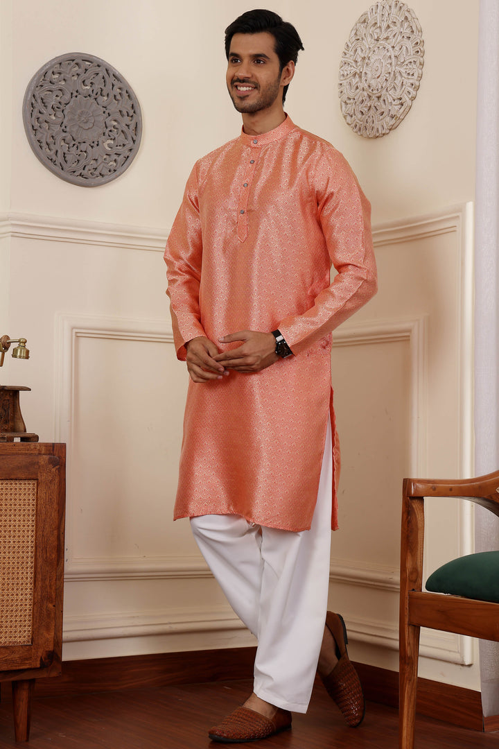 Festive Wear Orange Kurta Pajama | Stylish Viscose & Art Silk Ensemble