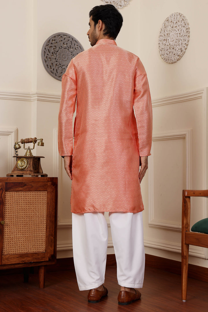 Festive Wear Orange Kurta Pajama | Stylish Viscose & Art Silk Ensemble