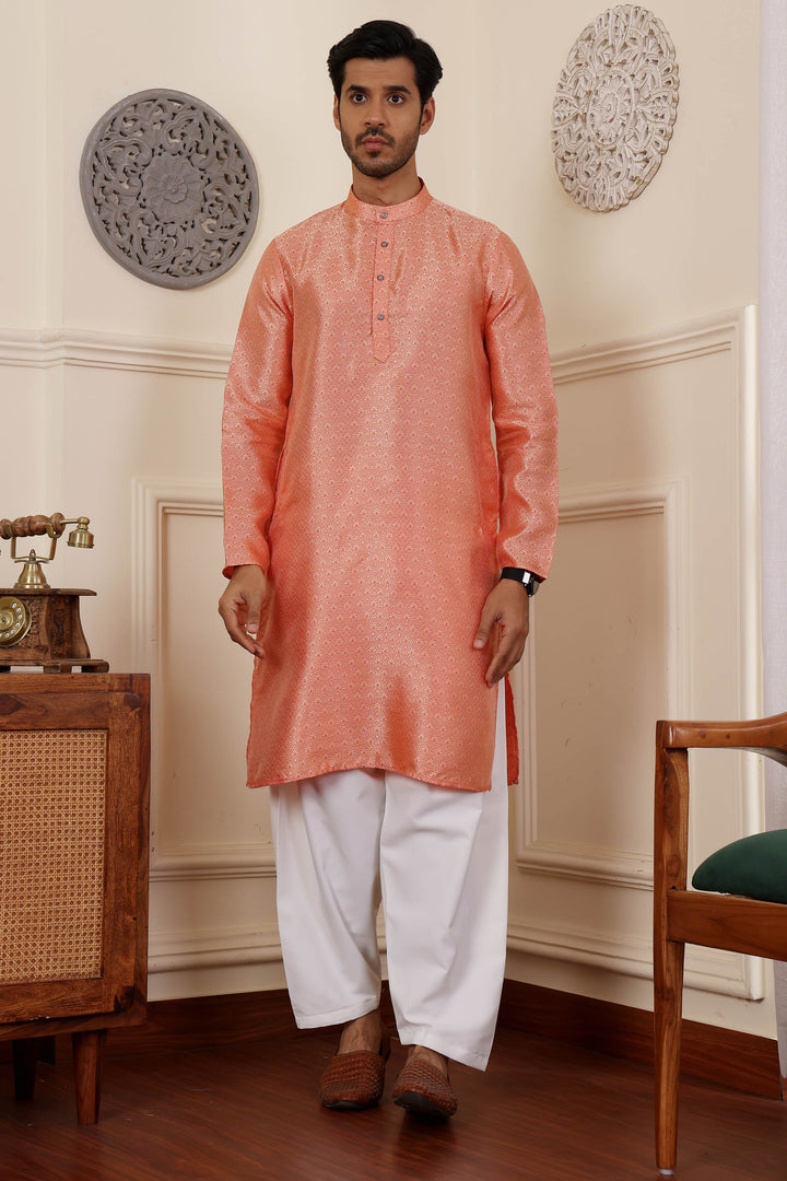 Festive Wear Orange Kurta Pajama | Stylish Viscose & Art Silk Ensemble