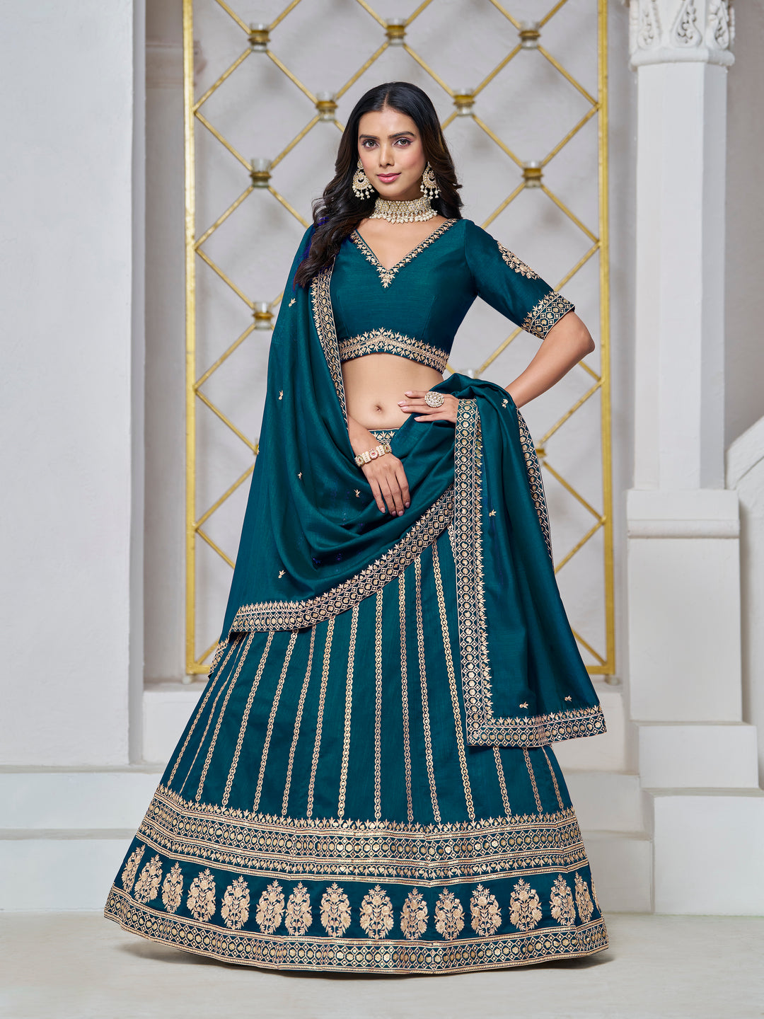 Designer Art Silk Lehenga Choli | Traditional Wedding Wear with Embroidery