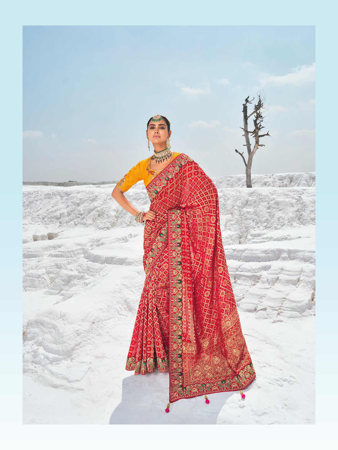 Designer Georgette Saree with Bandhani Print & Embroidery | Special Occasion