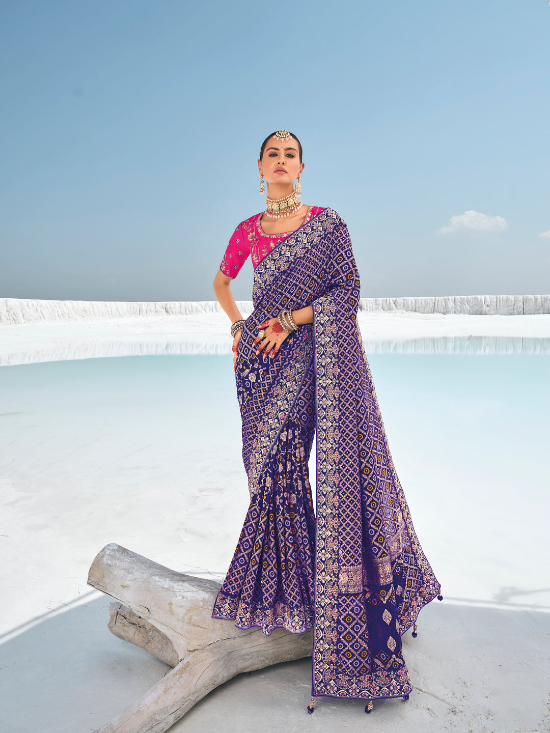 Designer Georgette Saree with Woven Jari & Bandhani Print | Festive Elegance