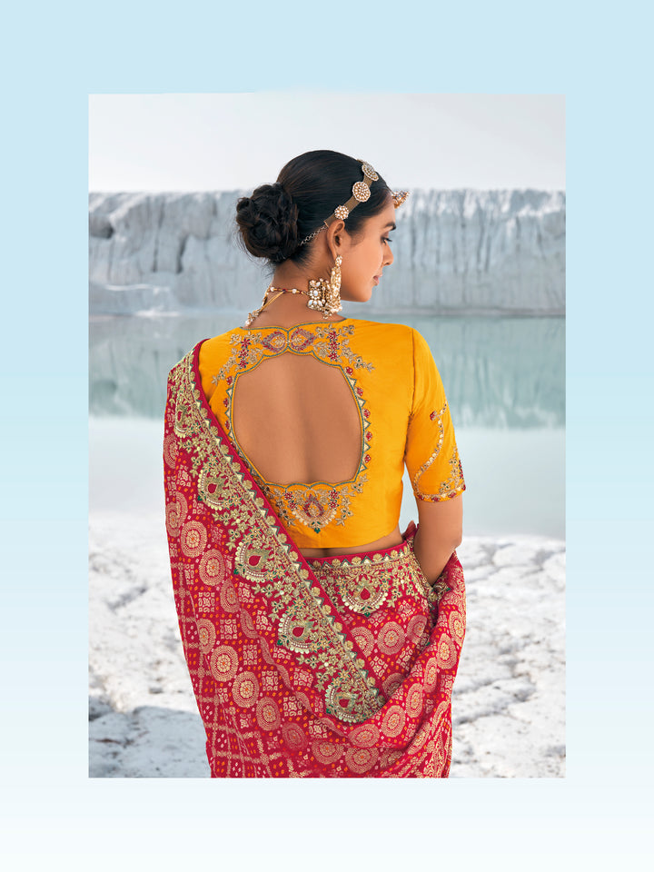 Designer Georgette Saree with Art-Silk Blouse | Bandhani-Printed & Embroidery