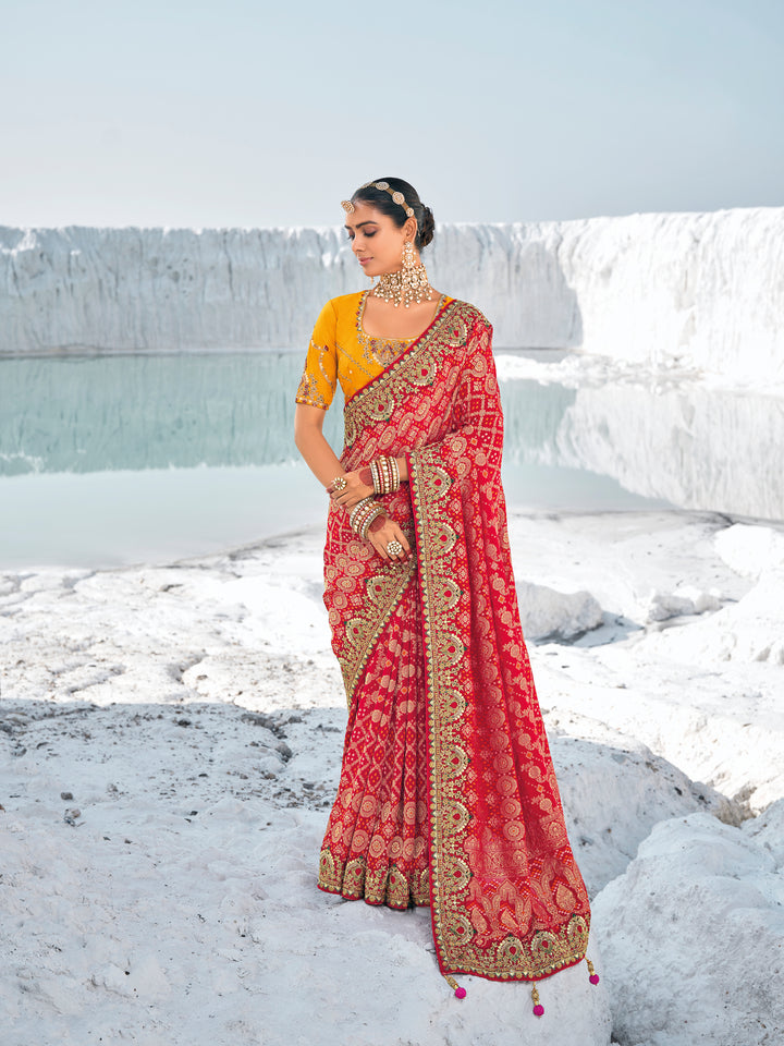 Designer Georgette Saree with Art-Silk Blouse | Bandhani-Printed & Embroidery