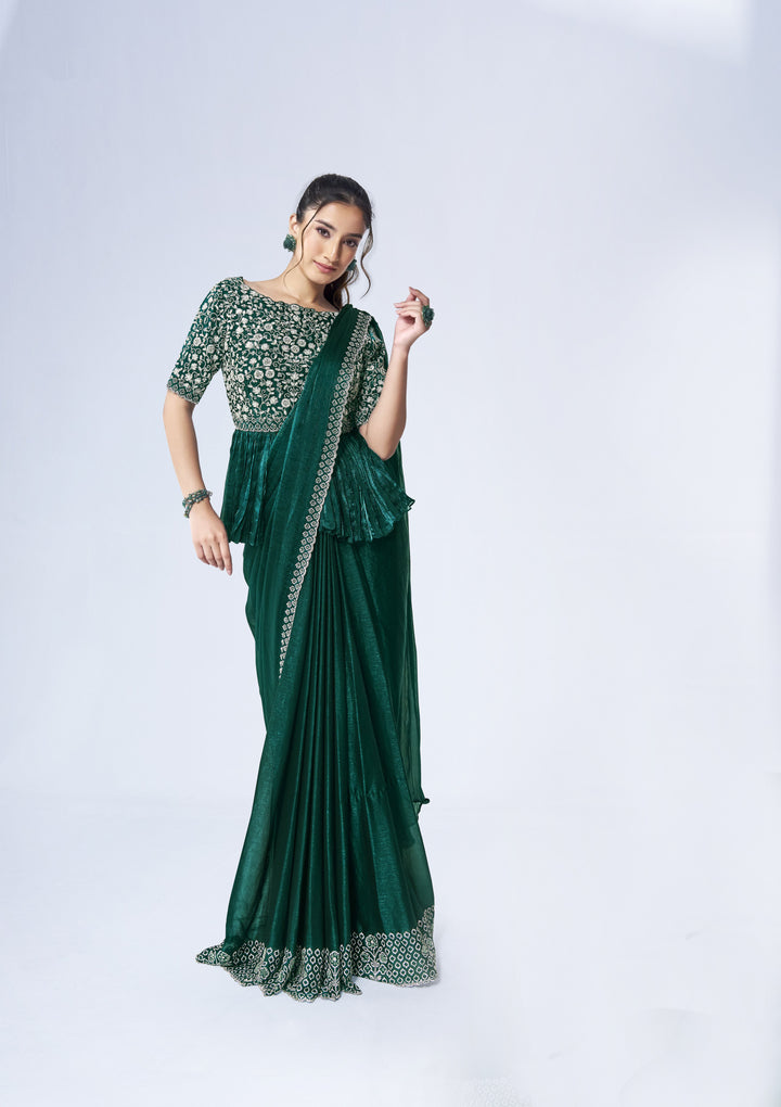 Shimmer-Chiffon Saree with Khatli Handwork | Malai-Satin Blouse for Weddings