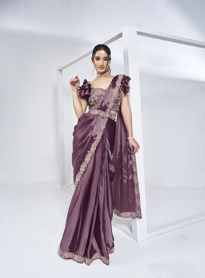 Elegant Crepe Satin Silk Saree | Khatli Handwork for Weddings & Festive Events