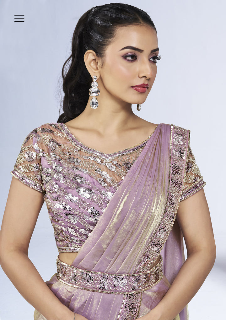 Elegant Two-Tone Satin-Silk Saree with Khatli Handwork | Perfect for Weddings and Festivals