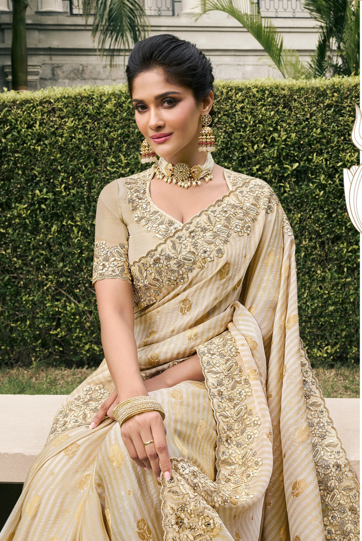 Elegant Viscose Tissue Saree | Perfect Wevon Jacquard, Designer Embroidery Work