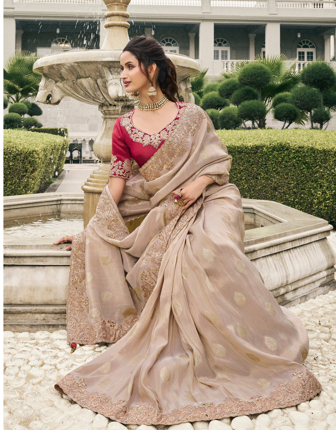 Viscose Tissue Saree | Elegant Wevon Jacquard, Designer Embroidery Work Embroidery