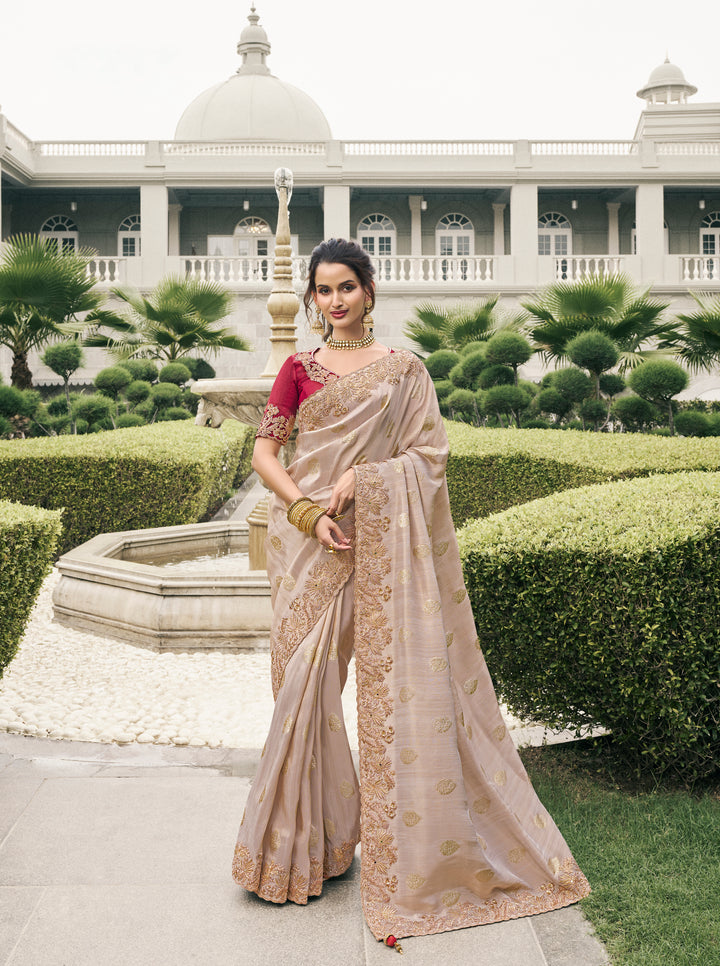 Viscose Tissue Saree | Elegant Wevon Jacquard, Designer Embroidery Work Embroidery