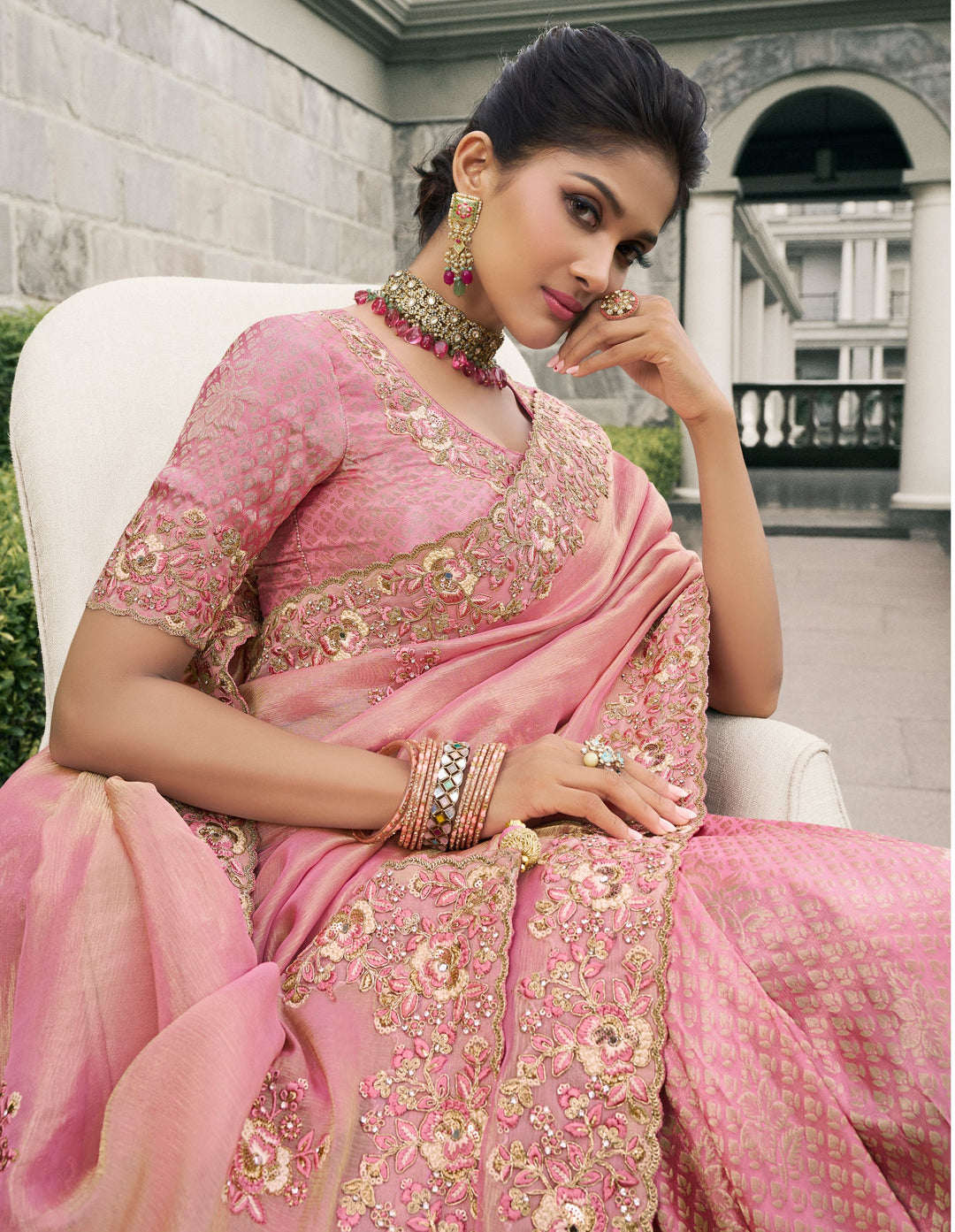 Viscose Tissue Saree | Wevon Jacquard, Designer Embroidery Work for Weddings