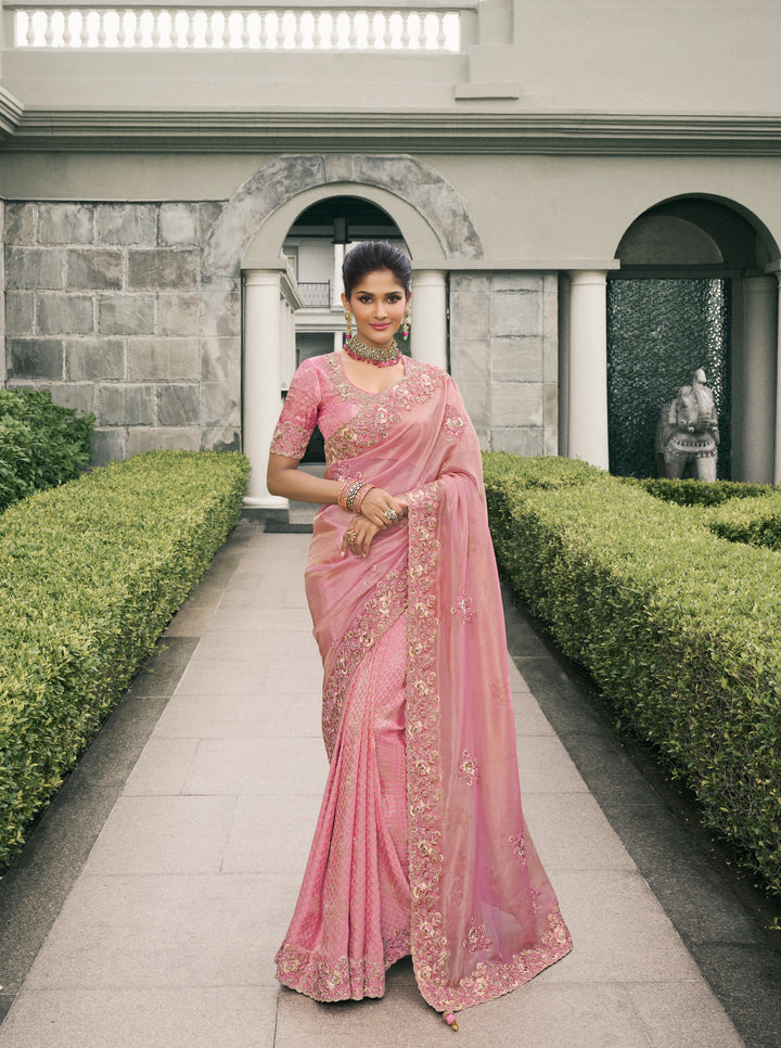 Viscose Tissue Saree | Wevon Jacquard, Designer Embroidery Work for Weddings