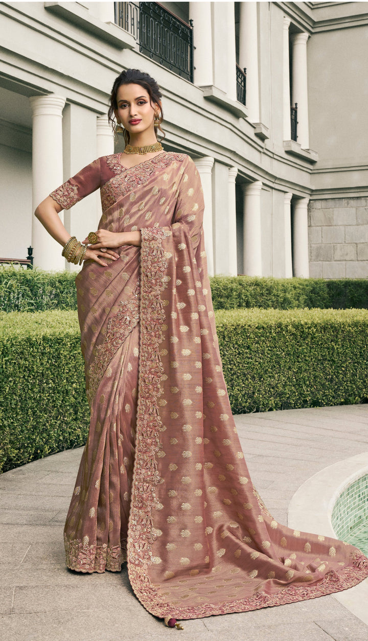 Viscose Tissue Saree | Wevon Jacquard, Designer Embroidery Work Work for Weddings