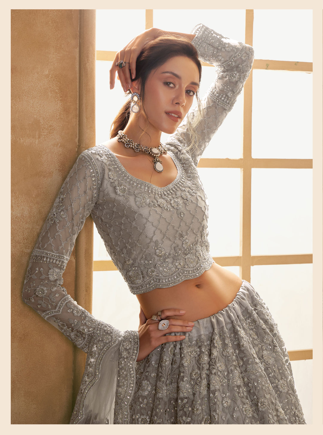 Bridal Soft Net Lehenga Choli | Designer Embroidery & Diamond Accents