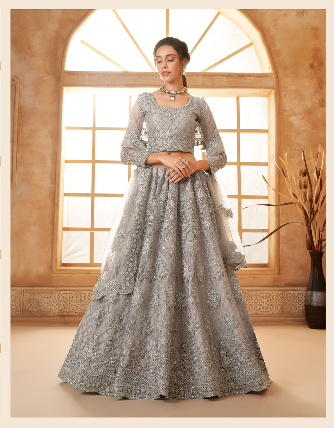 Bridal Soft Net Lehenga Choli | Designer Embroidery & Diamond Accents