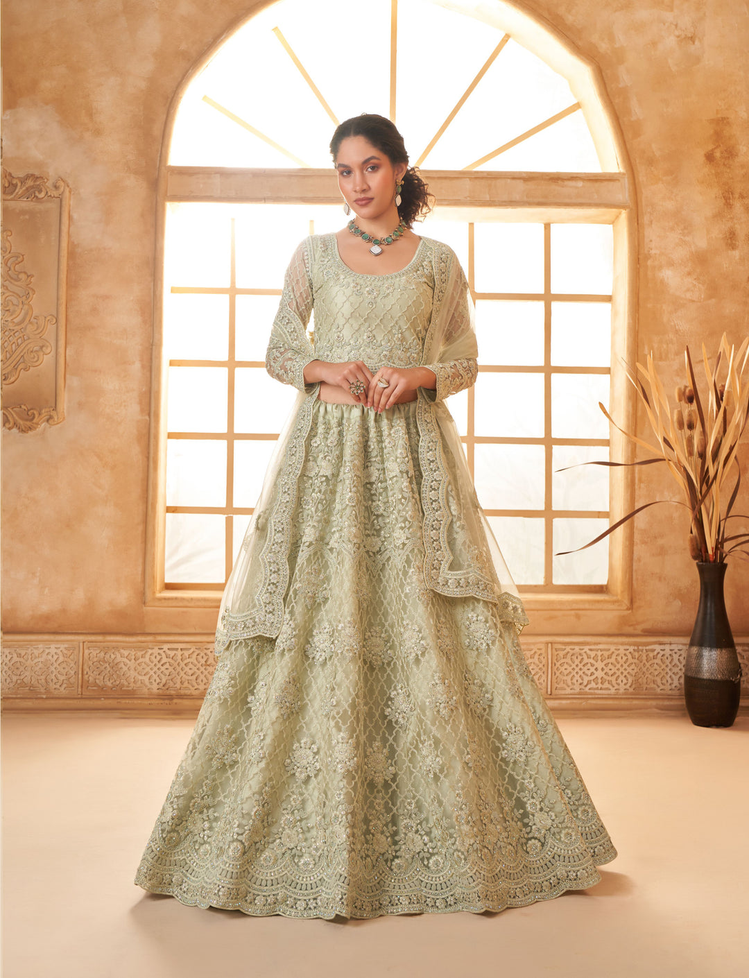 Bridal Soft Net Lehenga Choli | Designer Embroidery & Diamond Accents