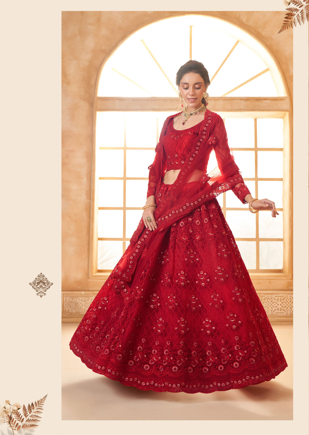 Bridal Soft Net Lehenga Choli | Designer Embroidery & Diamond Accents