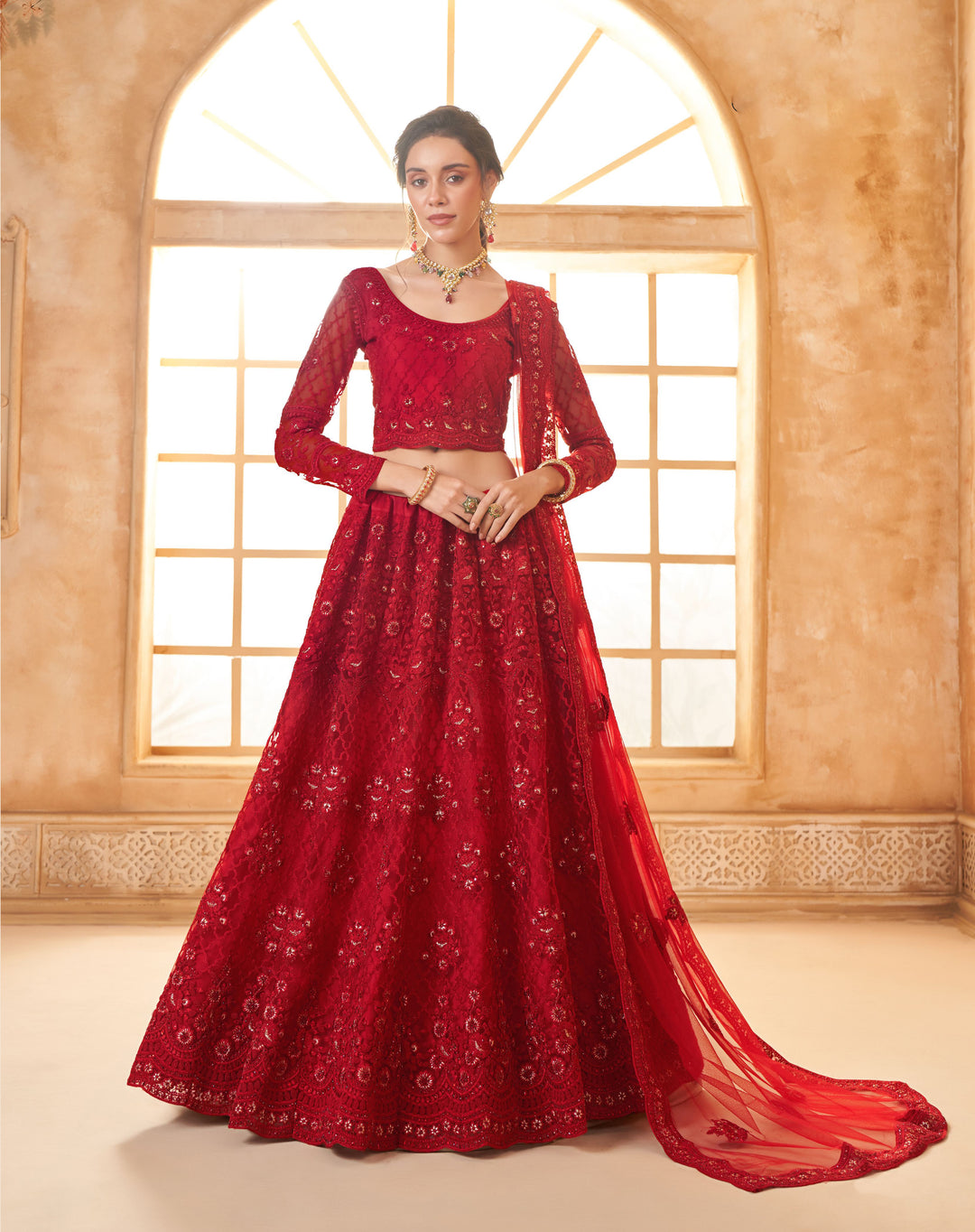 Bridal Soft Net Lehenga Choli | Designer Embroidery & Diamond Accents