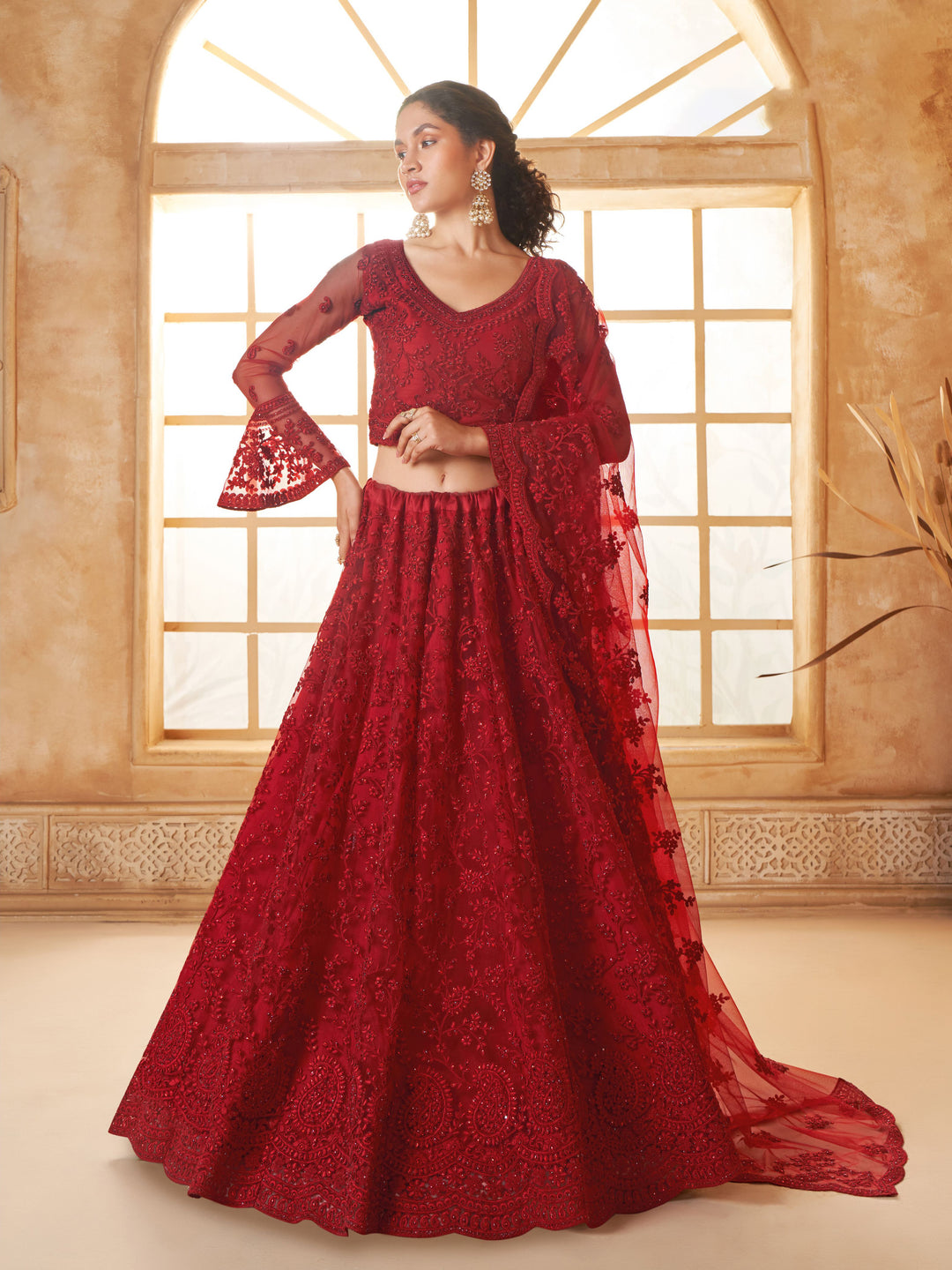 Designer Soft Net Lehenga Choli with Diamond Work | Embroidery Traditional Wear