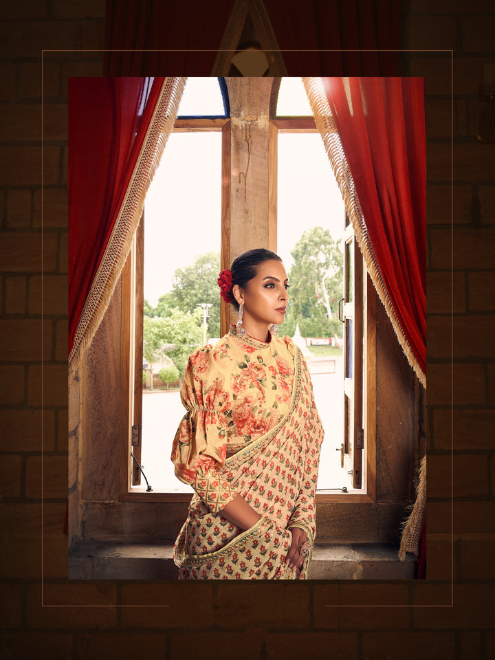 Stunning Georgette Saree | Digital Printed With Lace Work Work for Partywear