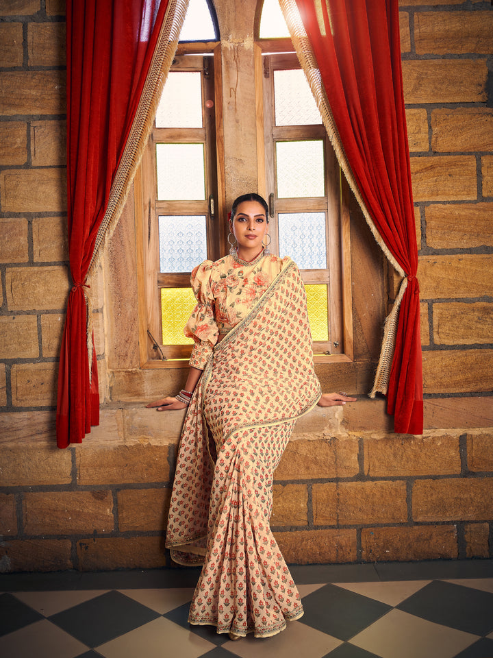 Stunning Georgette Saree | Digital Printed With Lace Work Work for Partywear