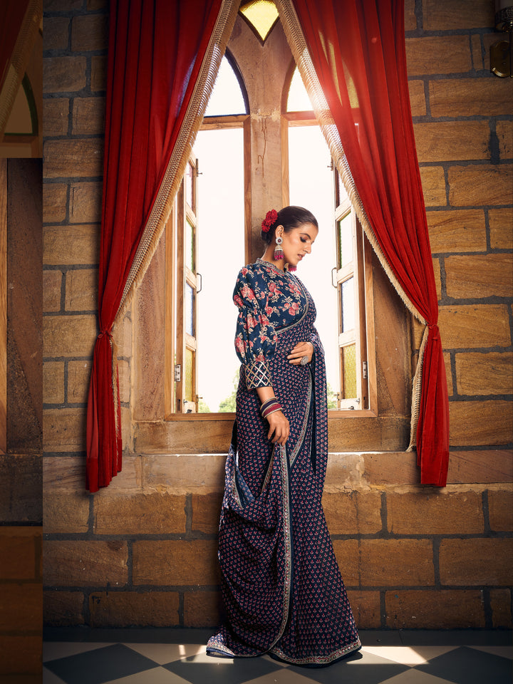 Stunning Georgette Saree | Digital Printed With Lace Work Work for Partywear