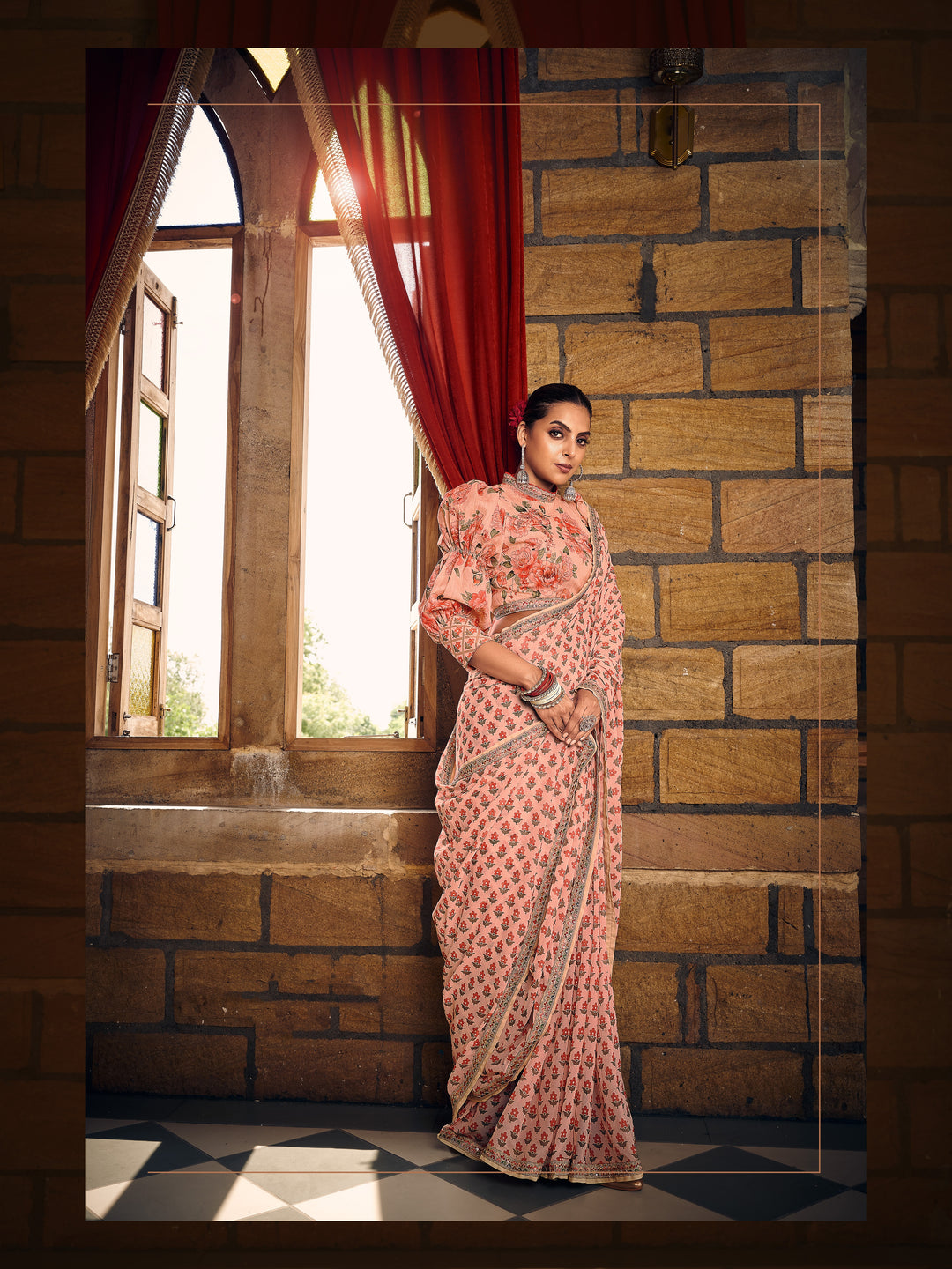 Stunning Georgette Saree | Digital Printed With Lace Work Work for Partywear