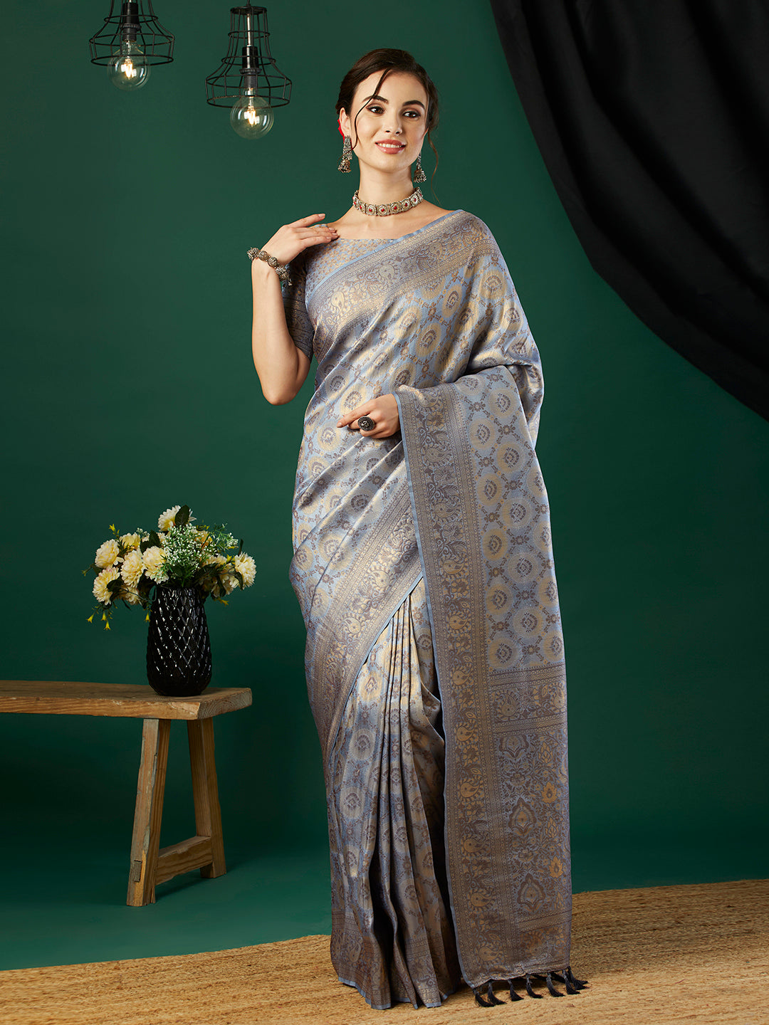 Elegant Heavy-Embroidered Kanjivaram Saree | Perfect for Weddings & Events