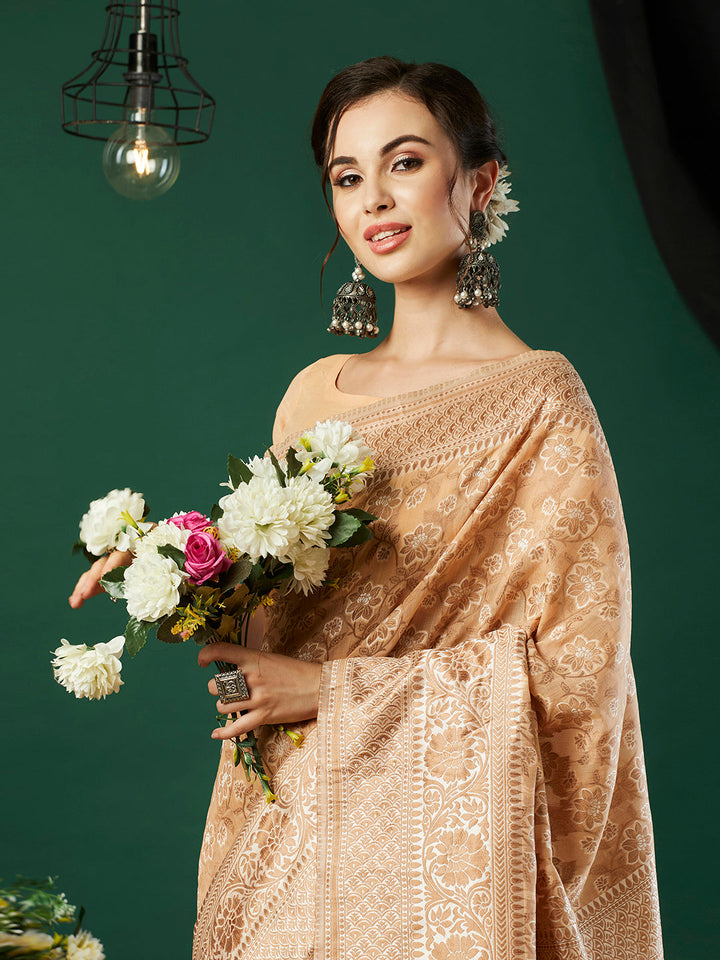 Linen Saree with Woven Jacquard Design | Perfect for Weddings and Festive Events