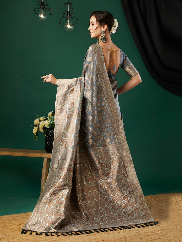 Linen Saree with Woven Jacquard Design | Perfect for Weddings and Festive Events