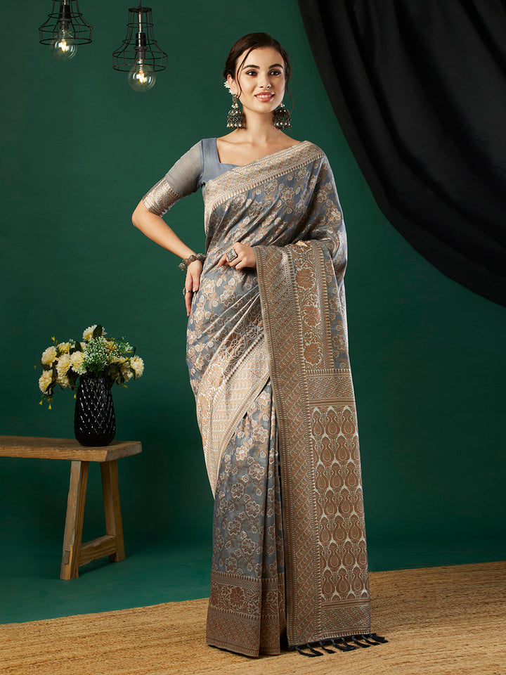 Linen Saree with Woven Jacquard Design | Perfect for Weddings and Festive Events