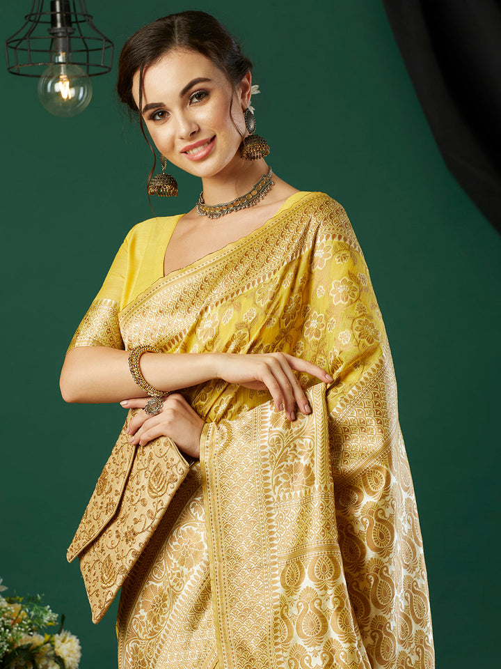 Linen Saree with Woven Jacquard Design | Perfect for Weddings and Festive Events