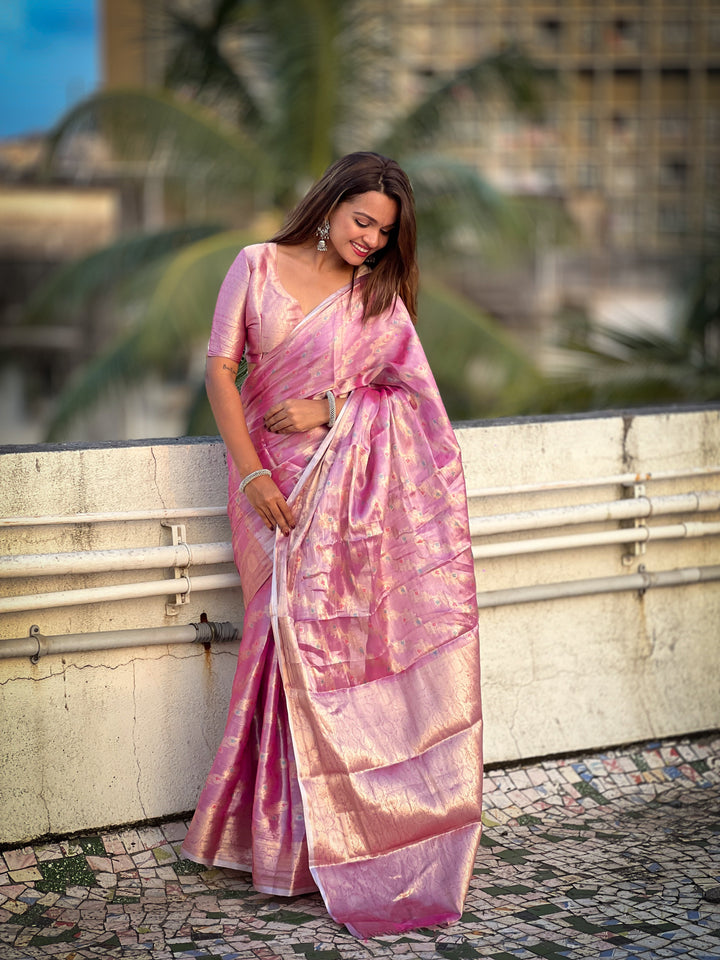 Elegant Tissue-Silk Saree | Designer Weaving Jari Meenakari for Events