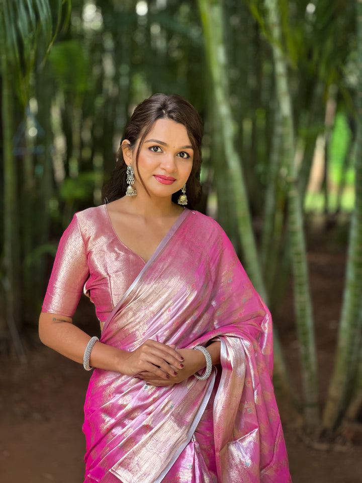 Elegant Tissue-Silk Saree | Designer Weaving Jari Meenakari for Events