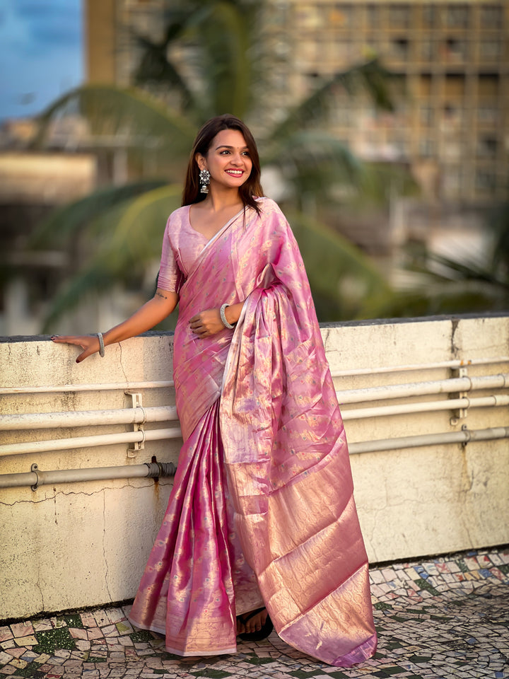 Elegant Tissue-Silk Saree | Designer Weaving Jari Meenakari for Events