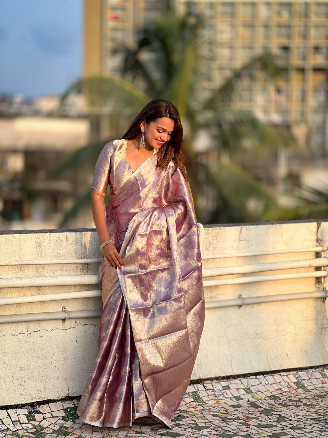 Elegant Tissue-Silk Saree | Designer Weaving Jari Meenakari for Events