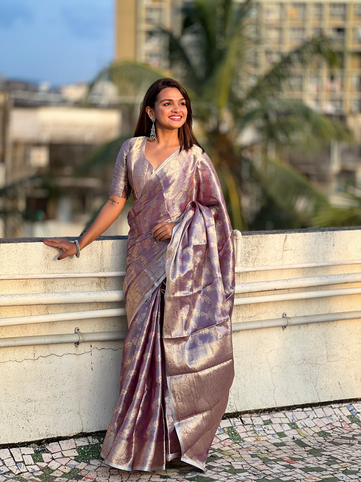 Elegant Tissue-Silk Saree | Designer Weaving Jari Meenakari for Events