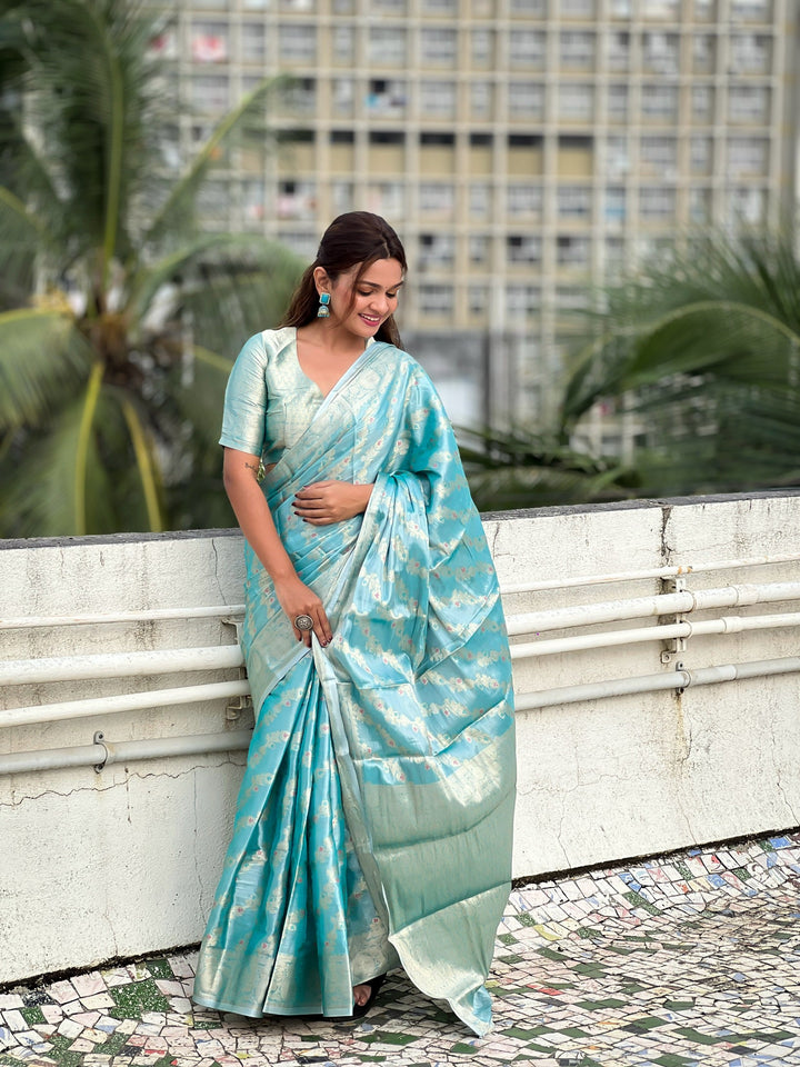 Elegant Tissue-Silk Saree | Designer Weaving Jari Meenakari for Events