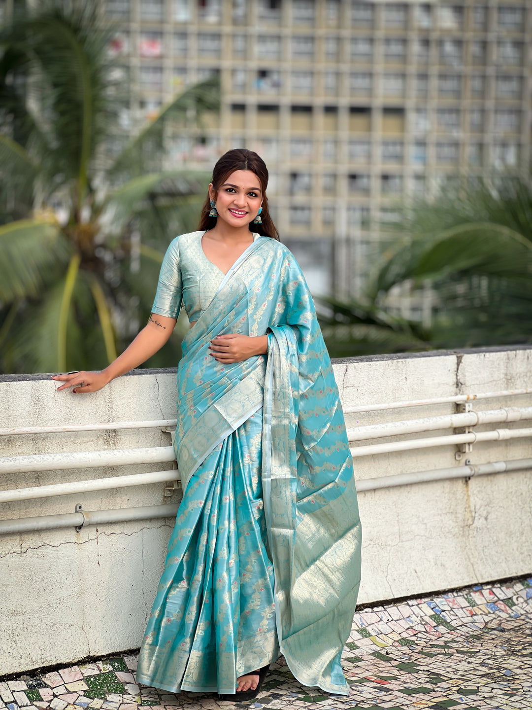 Elegant Tissue-Silk Saree | Designer Weaving Jari Meenakari for Events