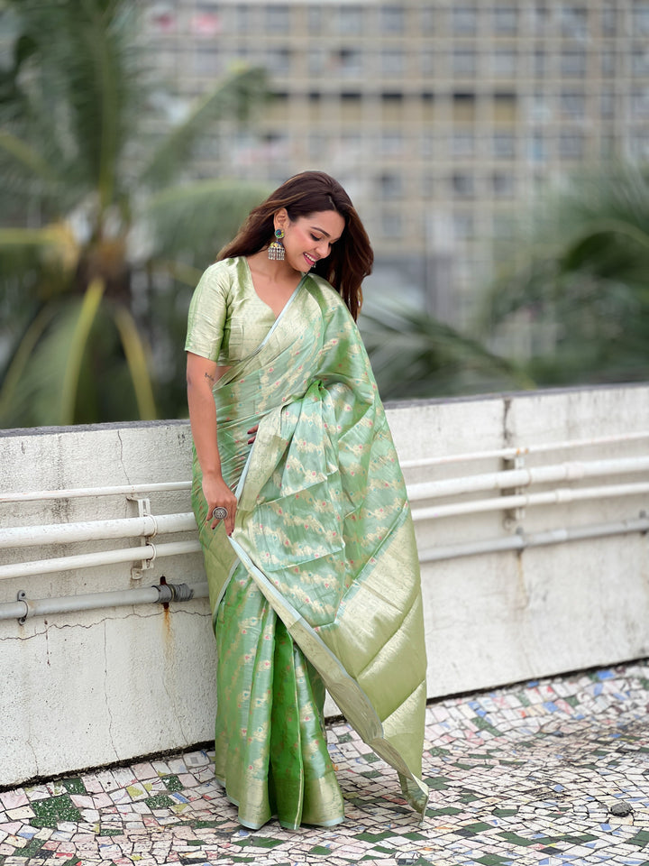 Elegant Tissue-Silk Saree | Designer Weaving Jari Meenakari for Events