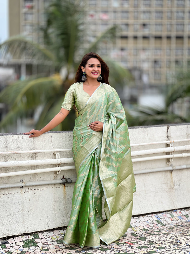 Elegant Tissue-Silk Saree | Designer Weaving Jari Meenakari for Events