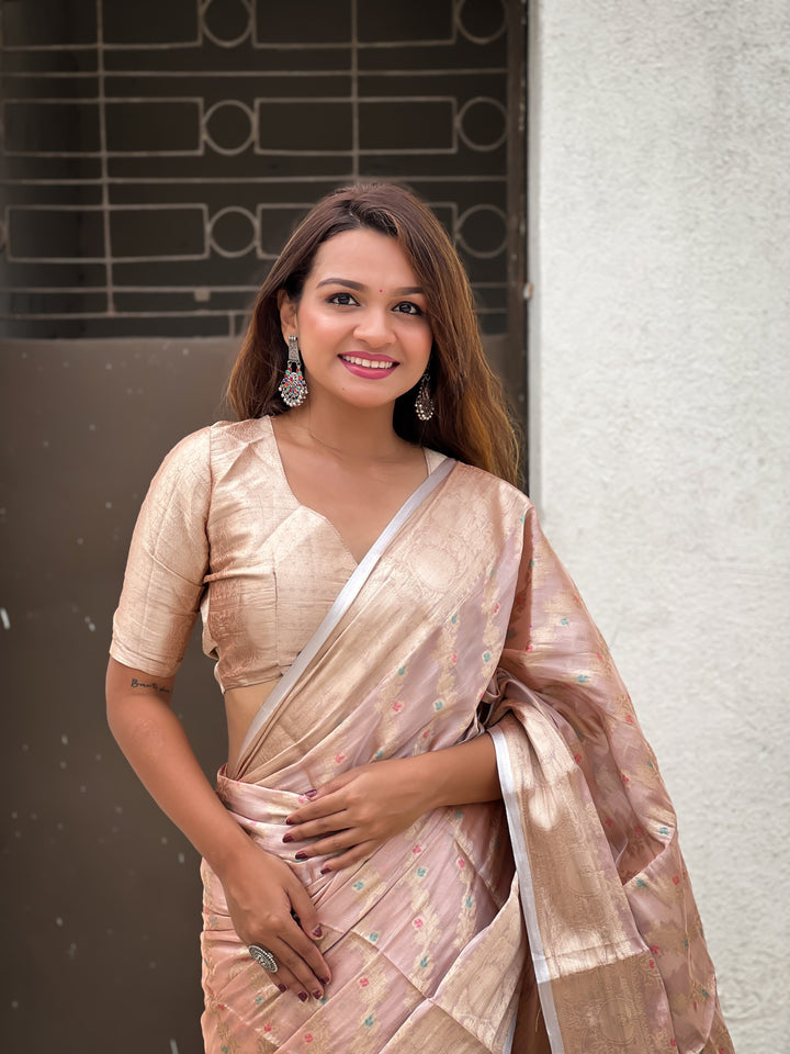 Elegant Tissue-Silk Saree | Designer Weaving Jari Meenakari for Events