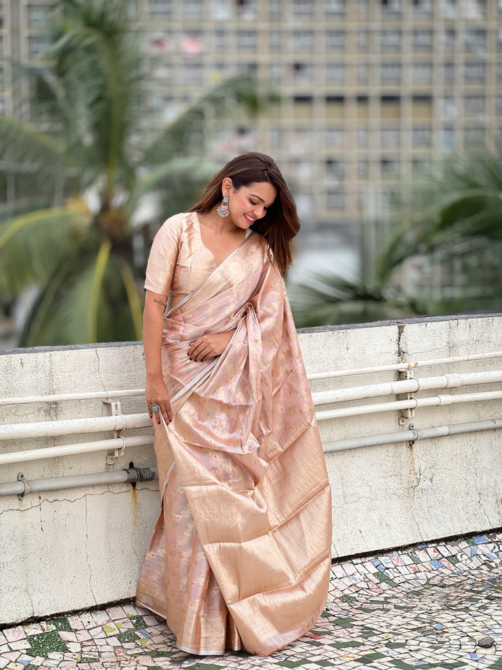 Elegant Tissue-Silk Saree | Designer Weaving Jari Meenakari for Events