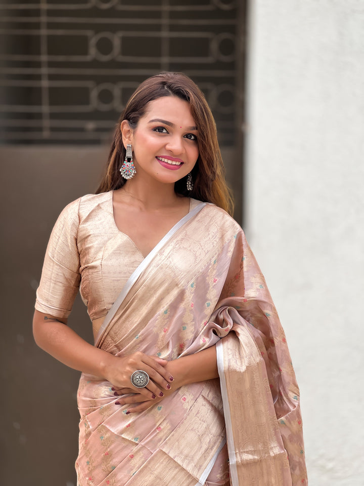 Elegant Tissue-Silk Saree | Designer Weaving Jari Meenakari for Events