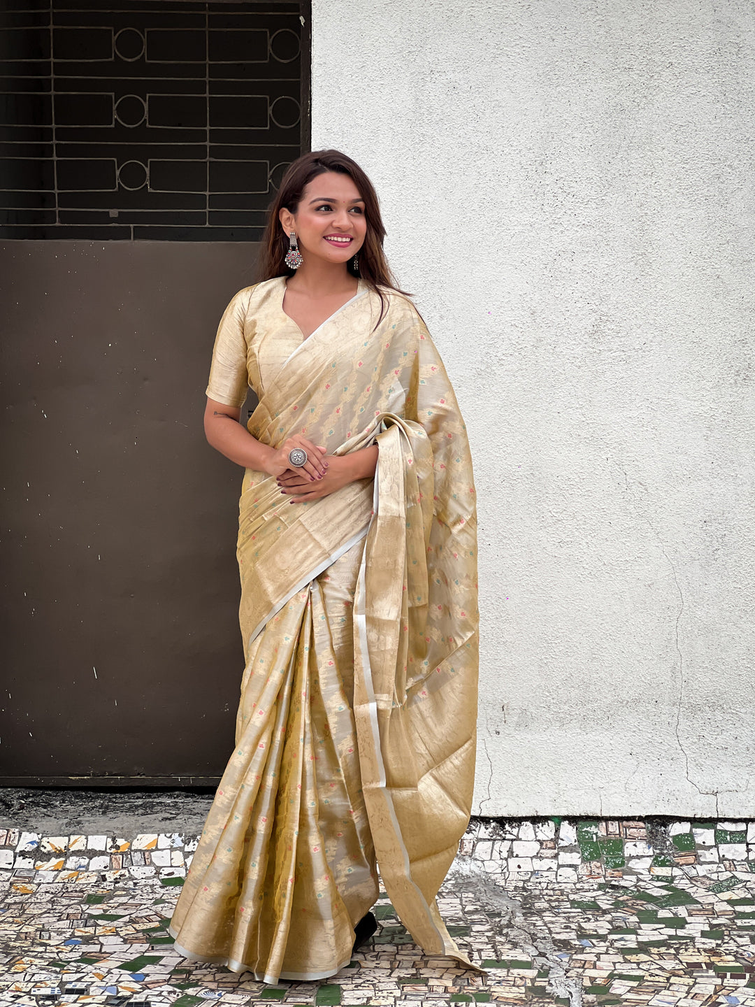 Elegant Tissue-Silk Saree | Designer Weaving Jari Meenakari for Events