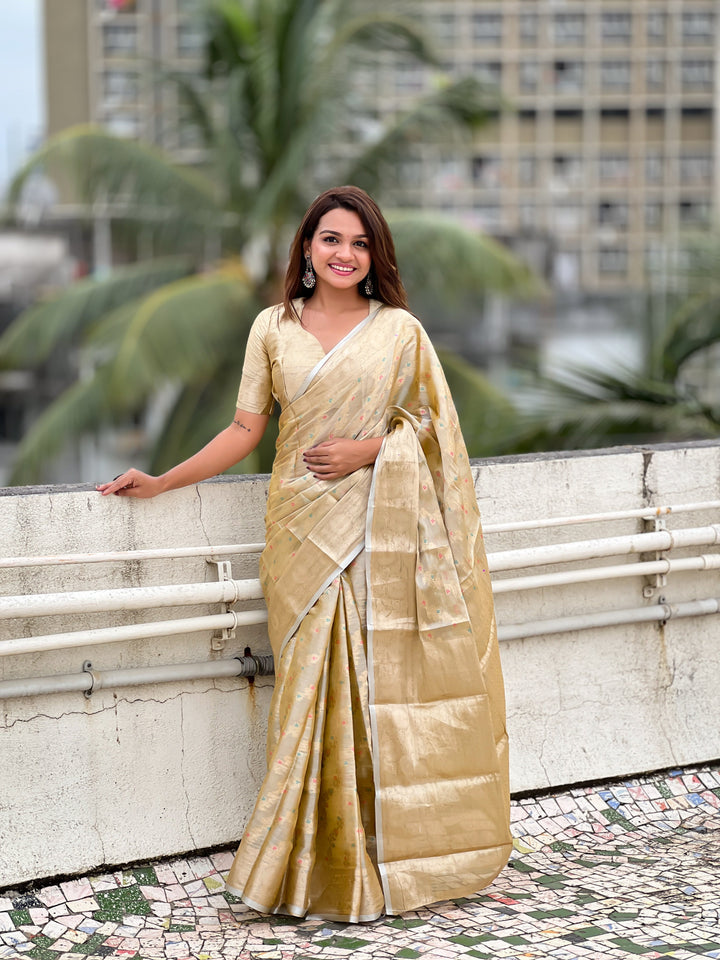 Elegant Tissue-Silk Saree | Designer Weaving Jari Meenakari for Events